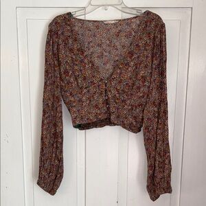 Altar'd State Women’s Multicolor Floral Top Medium Long Sleeve Crop Romantic